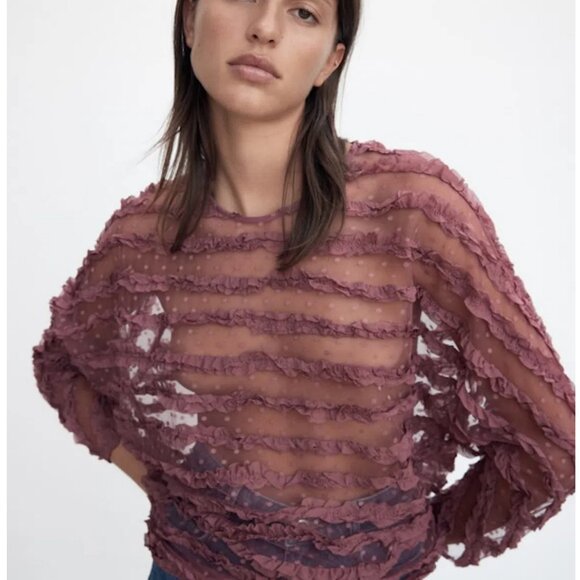 NWT New Zara Frill Ruffled Tulle Blouse Size S - Picture 1 of 12